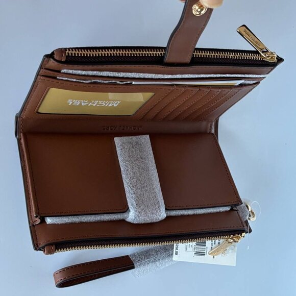 NWT Michael Kors Jet Set Travel Double Zip Large Phone Wallet MK Brown/Luggage - Picture 9 of 11